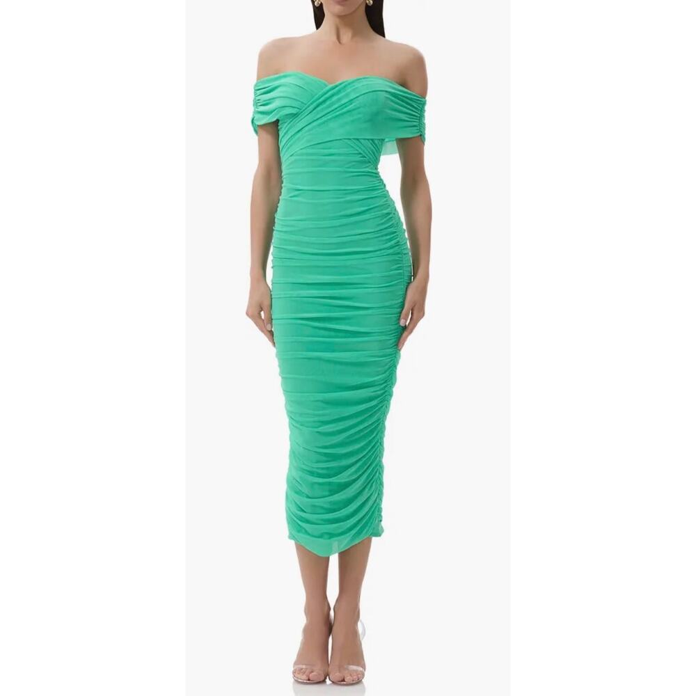 AFRM Belmont Off the Shoulder Ruched Mesh Midi Dress Women's XS New